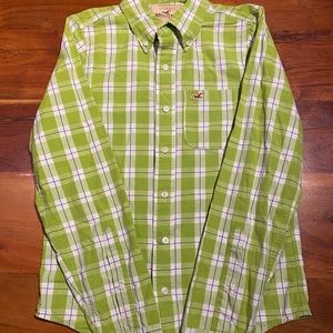 Hollister, green plaid button down shirt, men’s size medium